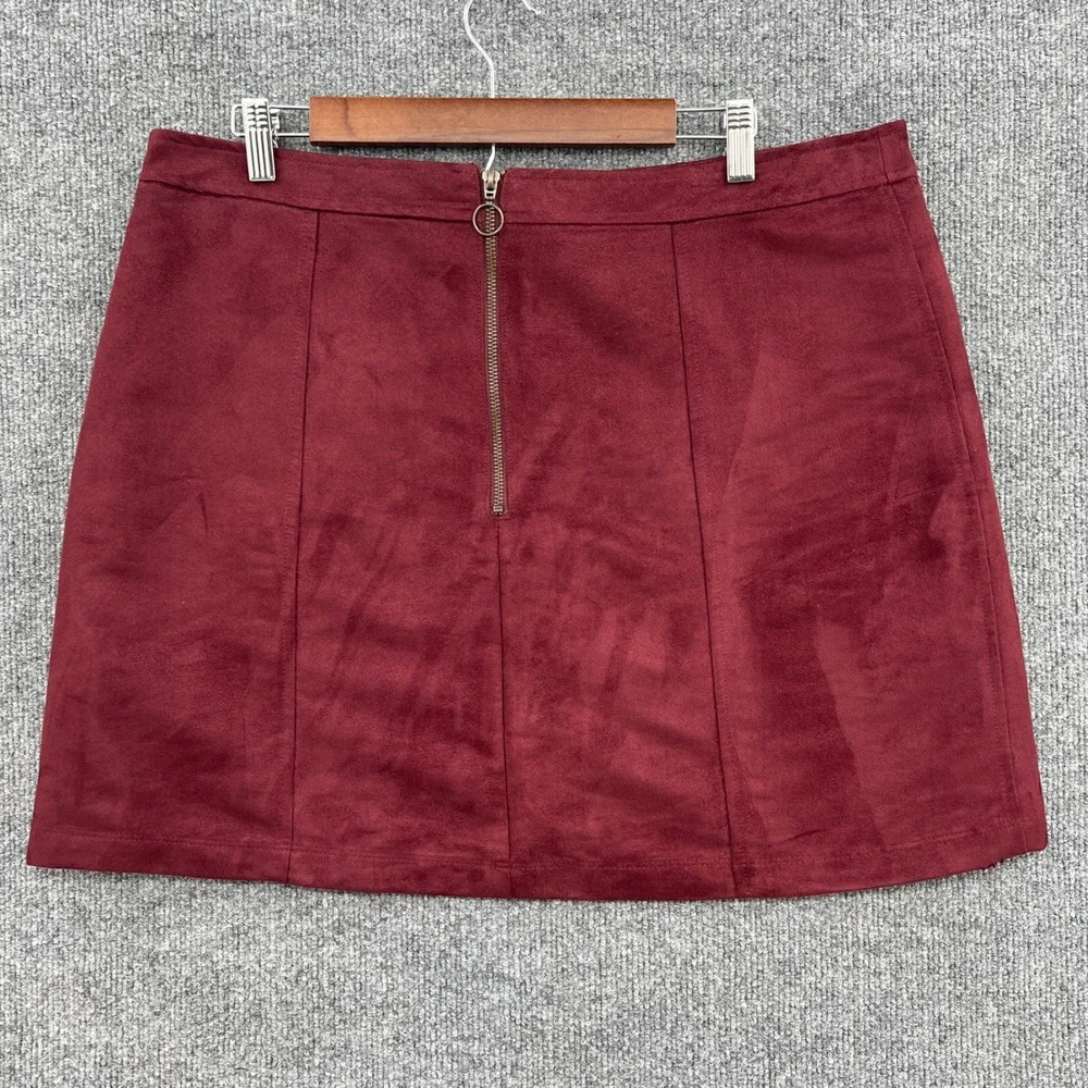 Old Navy Faux Suede Retro Mini Skirt Womens‎ 16 Burgundy Pockets A Line Mod Boho